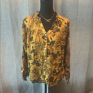 Tres Jolie Accessories Yellow and Black Casual Button Down Shirt